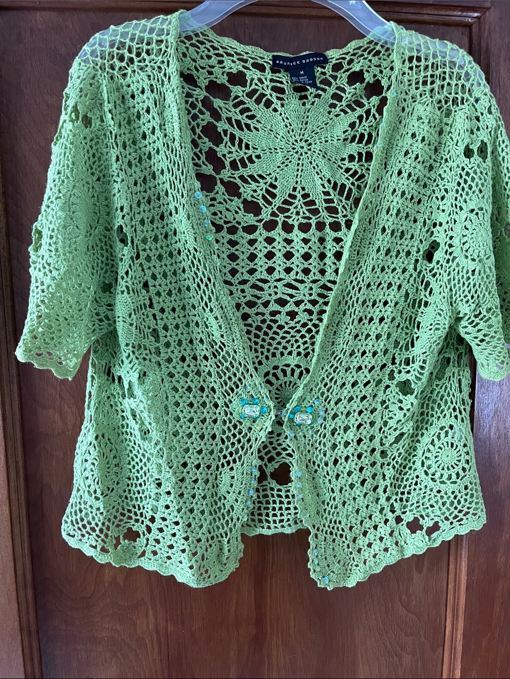 Green Crochet Cardigan Sweater M